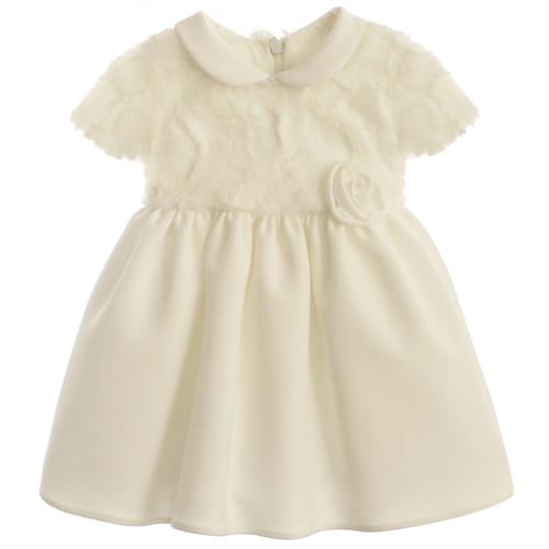 VESTINA BABY IN CREPE PANNA CON PELLICCIA 100%POLIESTERE-en